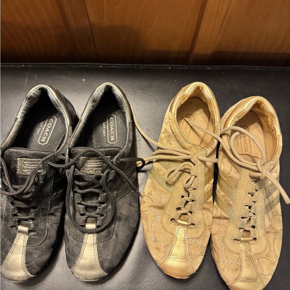 Lot of 2 Coach Sneakers Sz 7 Gold Black Katelyn